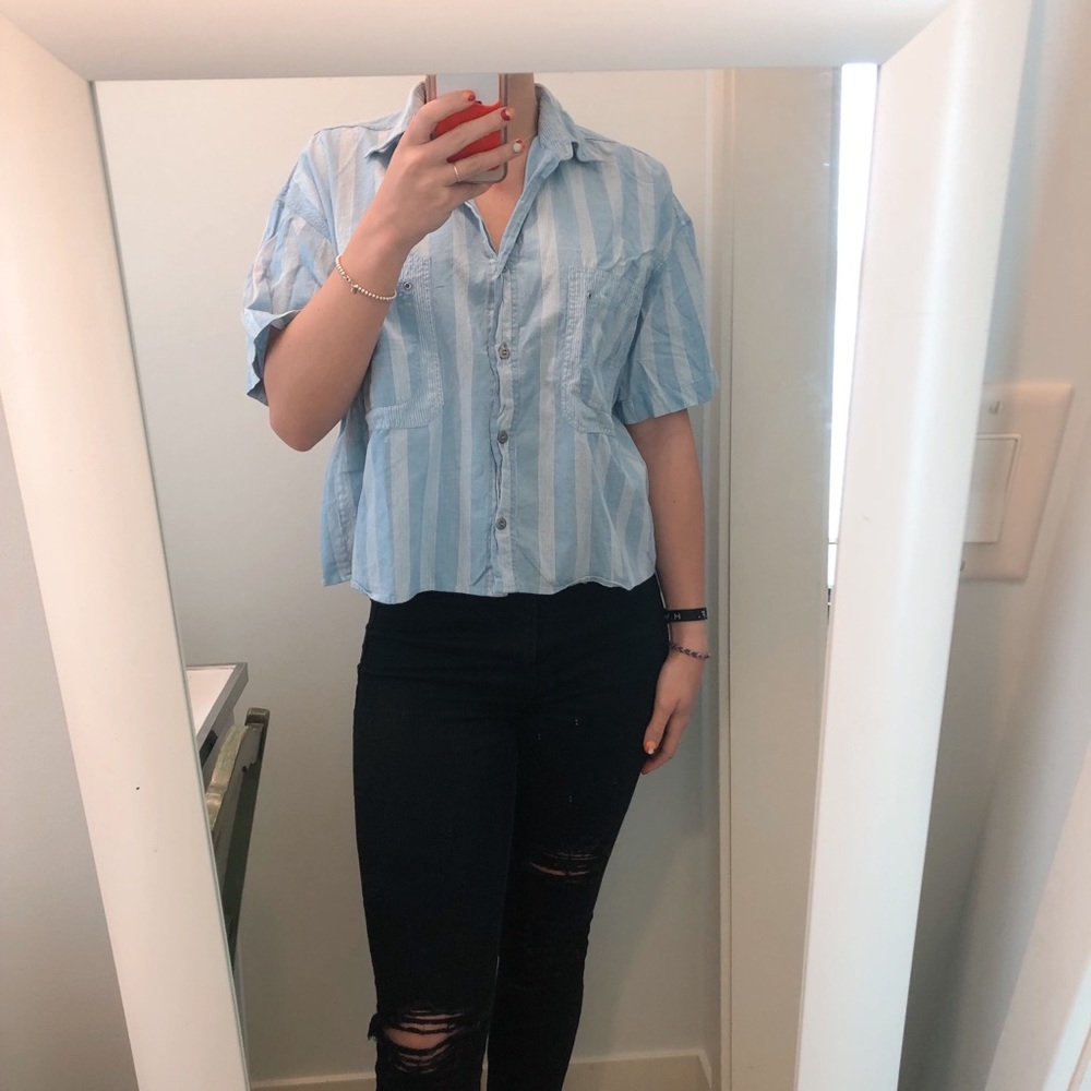 cropped button up short sleeve